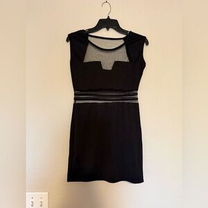 Dress Juniors Black Sheer Panel Cut Out Cap Sleeve Geometric Neckline Small